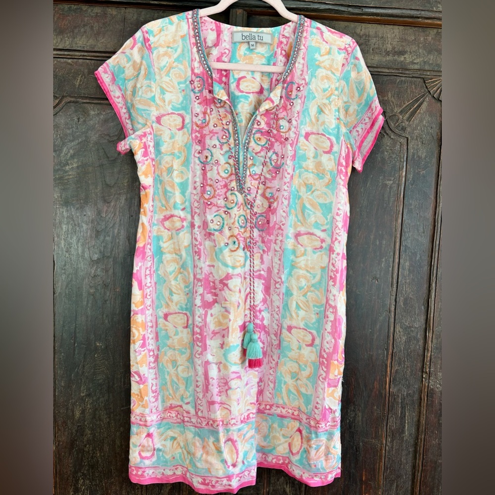 Colorful Embroidered Bella Tu Tunic Dress with tassels